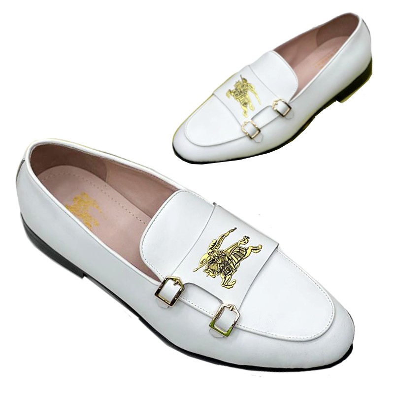 Classic Patten Leather Double Monk Luxury Loafers-White – shoeng.com