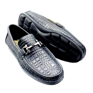 Classic Square Patterned Horse Bit Loafers- Black