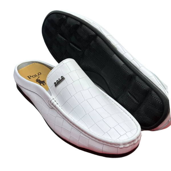 Classic Skin Patterned Polo Mules- White