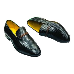 Classic Check Patterned Horse-Bit Executive Loafers-Black