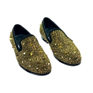 Classic Luxury Stone Studded Loafers Shoe-Gold