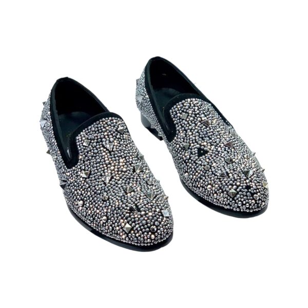 Classic Luxury Stone Studded Loafers Shoe-Silver